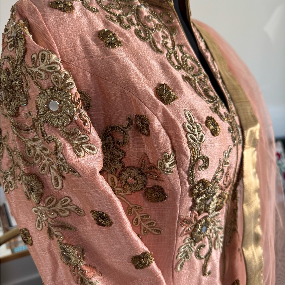 Indian high/low peach gold dress
